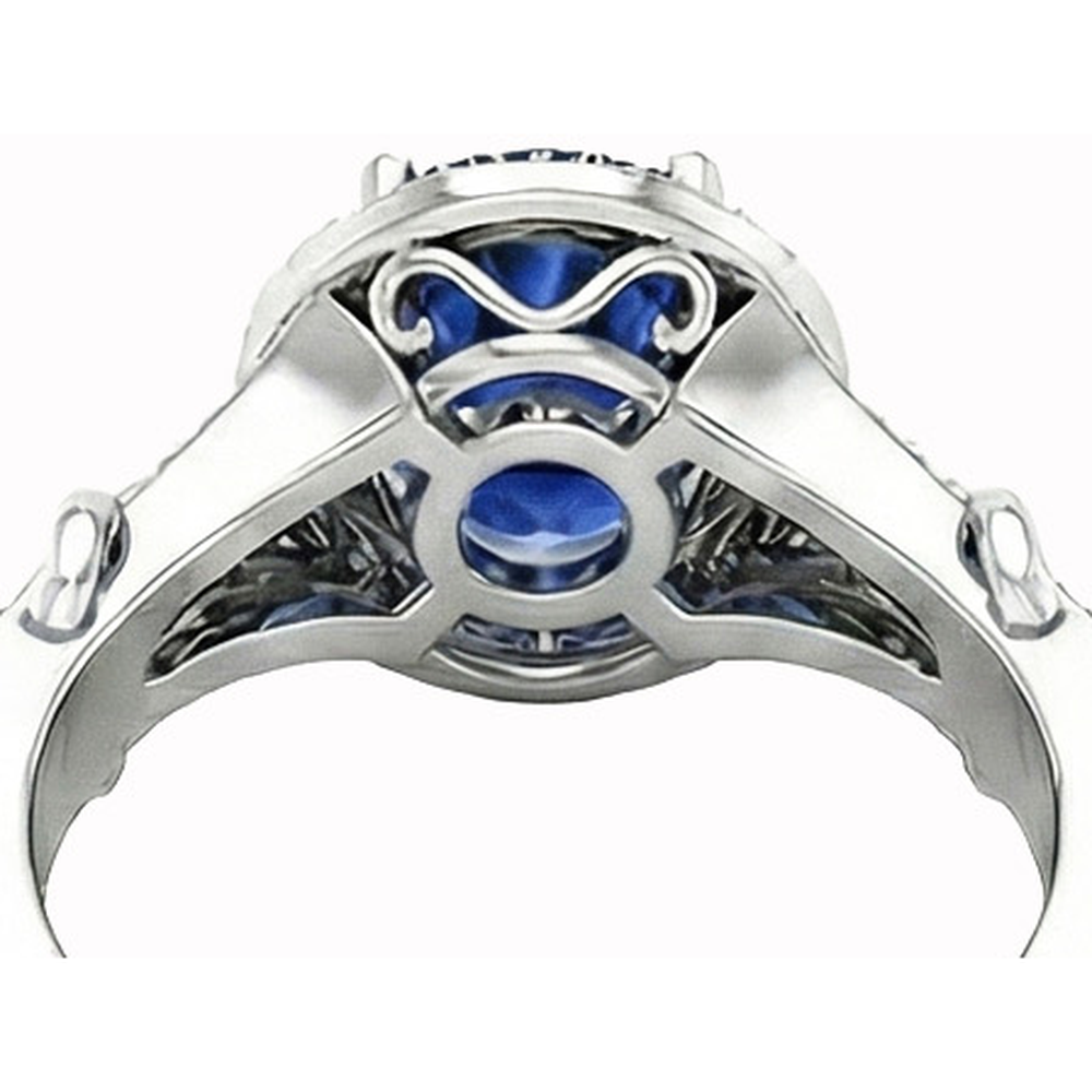 Oval Cut Ceylon Sapphire And Round Natural Earth Mined Diamond Ring Gold 1.80 Ct