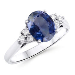 Oval Cut Ceylon Sapphire And Round Natural Earth Mined Diamonds Engagement Ring 3.40 Ct