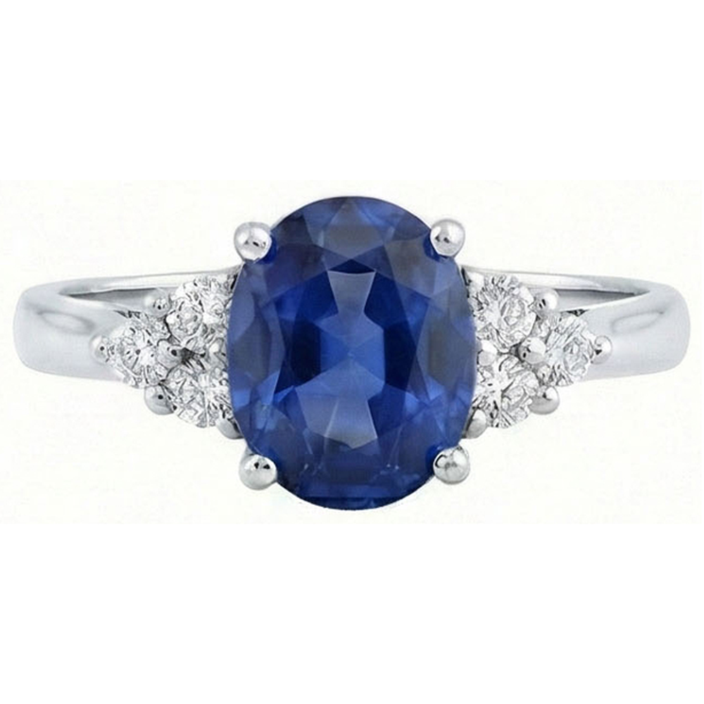 Oval Cut Ceylon Sapphire And Round Natural Earth Mined Diamonds Engagement Ring 3.40 Ct