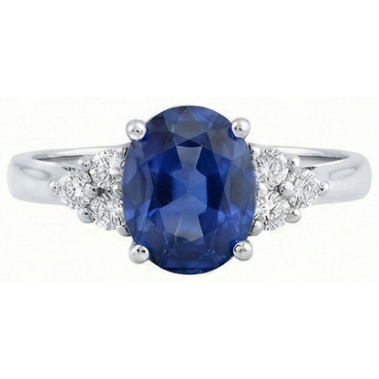 Oval Cut Ceylon Sapphire And Round Natural Earth Mined Diamonds Engagement Ring 3.40 Ct