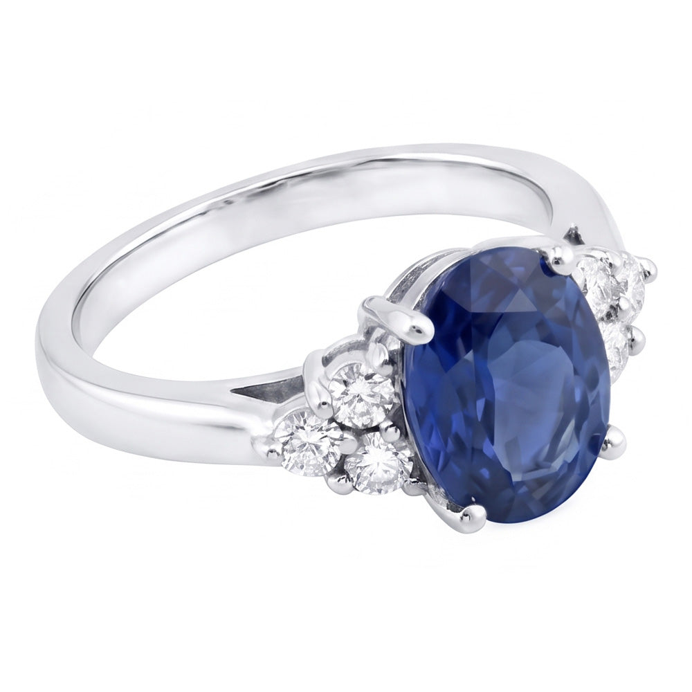Oval Cut Ceylon Sapphire And Round Natural Earth Mined Diamonds Engagement Ring 3.40 Ct