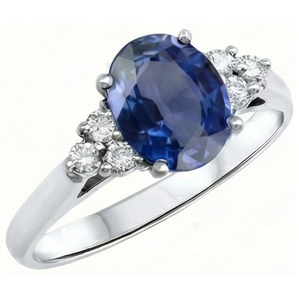 Oval Cut Ceylon Sapphire And Round Natural Earth Mined Diamonds Engagement Ring 3.40 Ct