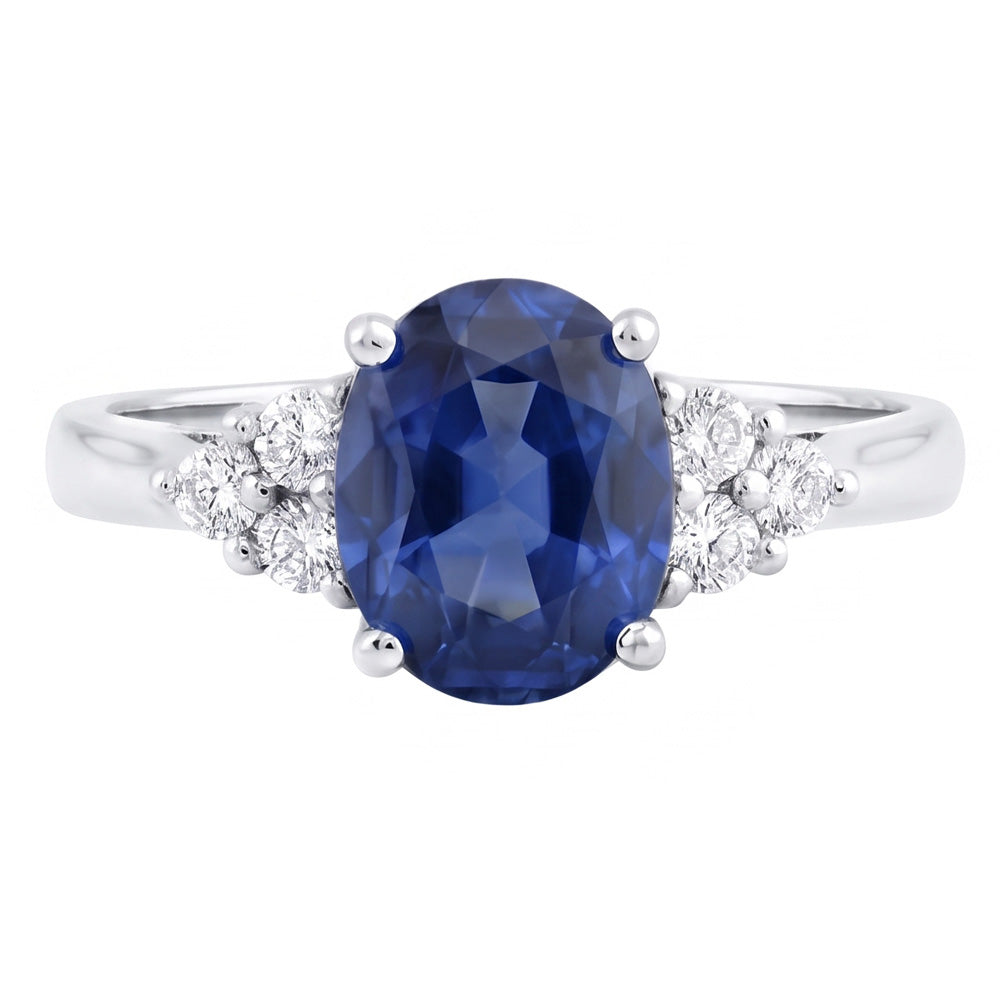 Oval Cut Ceylon Sapphire And Round Natural Earth Mined Diamonds Engagement Ring 3.40 Ct