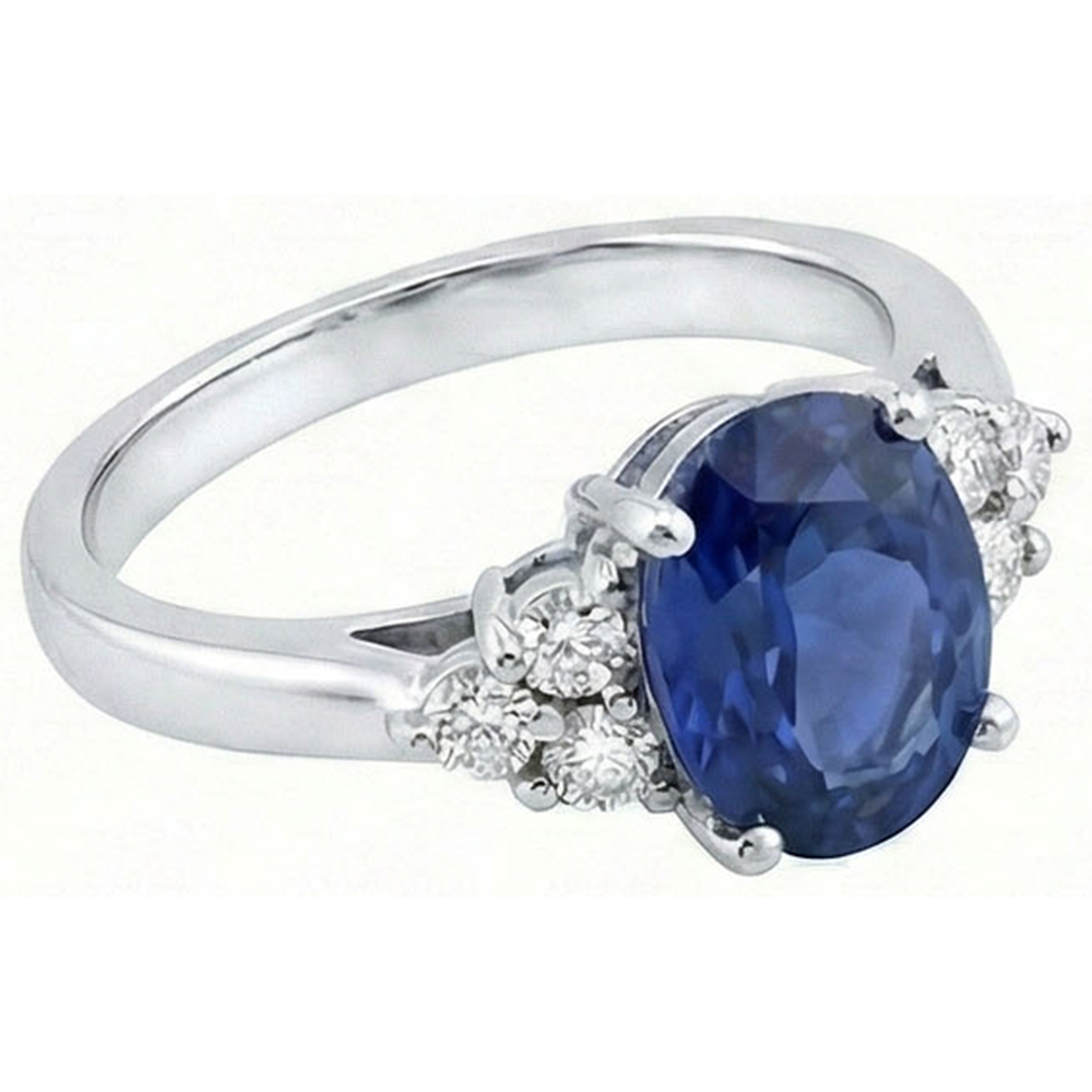 Oval Cut Ceylon Sapphire And Round Natural Earth Mined Diamonds Engagement Ring 3.40 Ct
