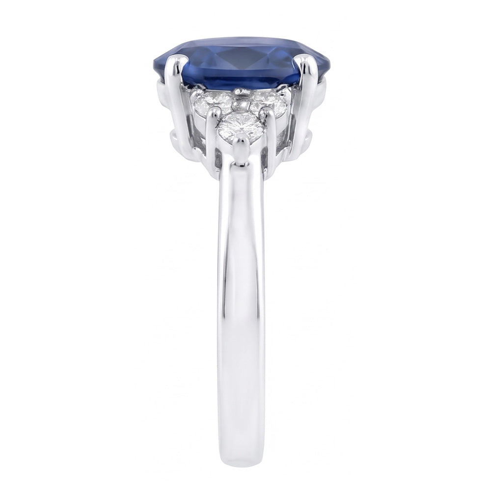 Oval Cut Ceylon Sapphire And Round Natural Earth Mined Diamonds Engagement Ring 3.40 Ct