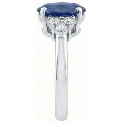 Oval Cut Ceylon Sapphire And Round Natural Earth Mined Diamonds Engagement Ring 3.40 Ct