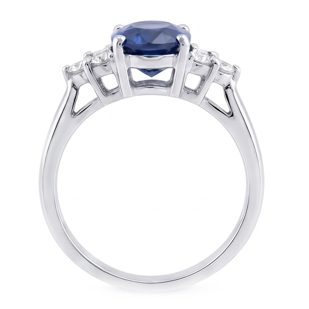 Oval Cut Ceylon Sapphire And Round Natural Earth Mined Diamonds Engagement Ring 3.40 Ct