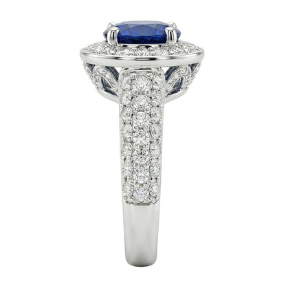Oval Cut Ceylon Sapphire With Round Natural Earth Mined Diamonds 4 Ct Ring White