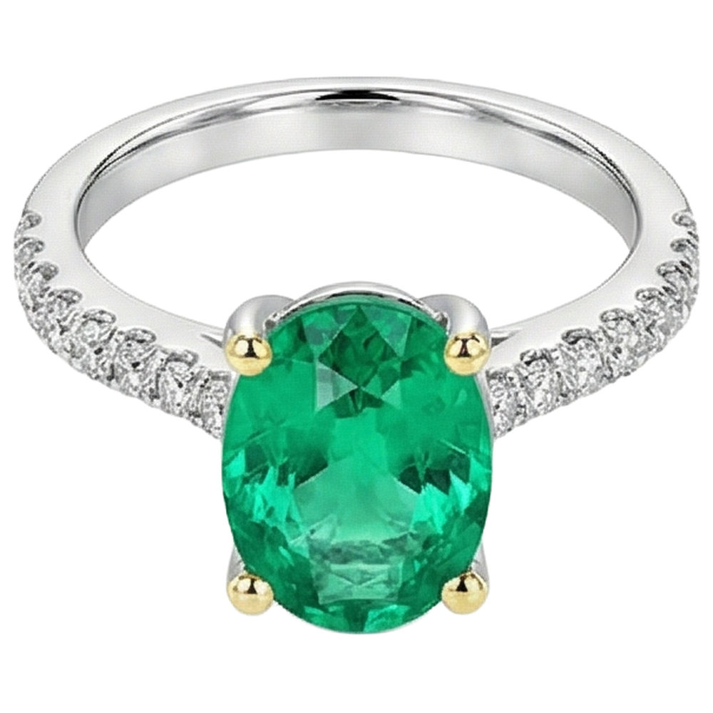 Natural Real ( Not Lab Grown ) Oval Cut Gemstone Ring Green Emerald GIA Birthstone