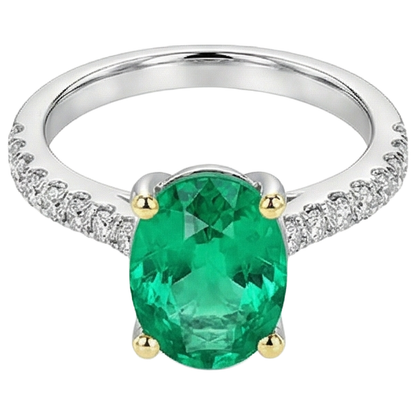 Natural Real ( Not Lab Grown ) Oval Cut Gemstone Ring Green Emerald GIA Birthstone