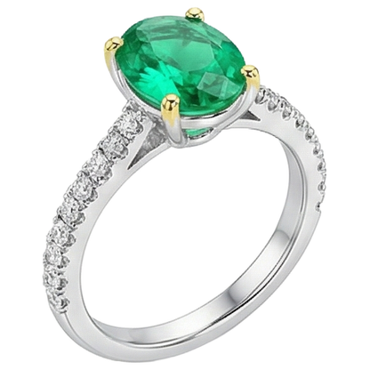Natural Real ( Not Lab Grown ) Oval Cut Gemstone Ring Green Emerald GIA Birthstone