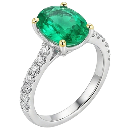 Natural Real ( Not Lab Grown ) Oval Cut Gemstone Ring Green Emerald GIA Birthstone