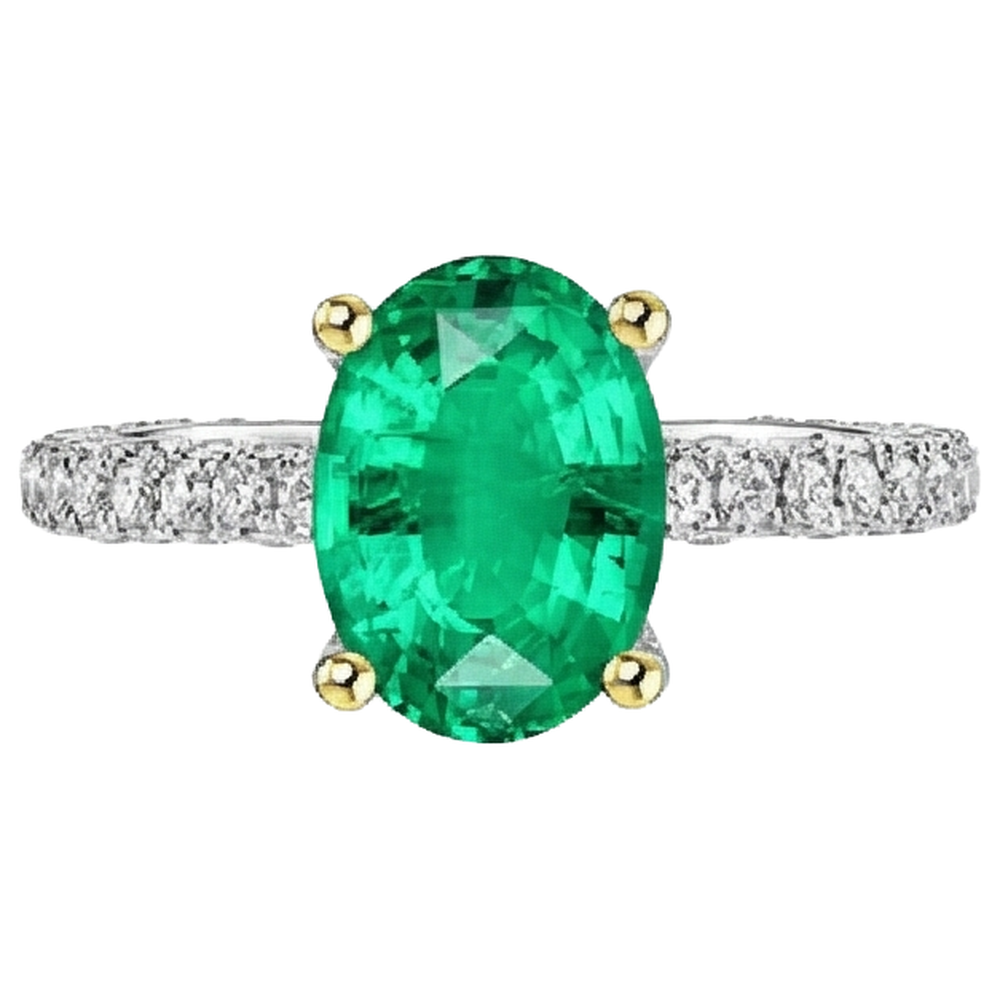 Natural Real ( Not Lab Grown ) Oval Cut Gemstone Ring Green Emerald GIA Birthstone