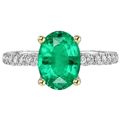 Natural Real ( Not Lab Grown ) Oval Cut Gemstone Ring Green Emerald GIA Birthstone