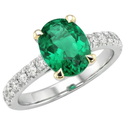 Natural Real ( Not Lab Grown ) Oval Cut Green Emerald GIA And Diamond Ring Lady’s Jewelry