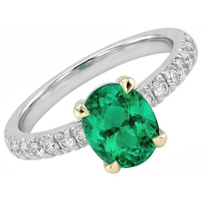 Natural Real ( Not Lab Grown ) Oval Cut Green Emerald GIA And Diamond Ring Lady’s Jewelry