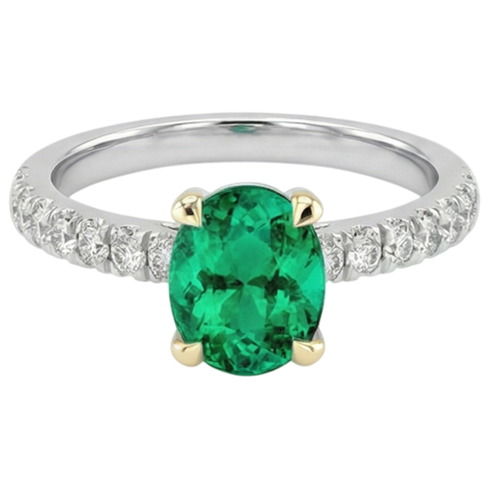Natural Real ( Not Lab Grown ) Oval Cut Green Emerald GIA And Diamond Ring Lady’s Jewelry