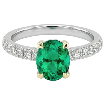 Natural Real ( Not Lab Grown ) Oval Cut Green Emerald GIA And Diamond Ring Lady’s Jewelry