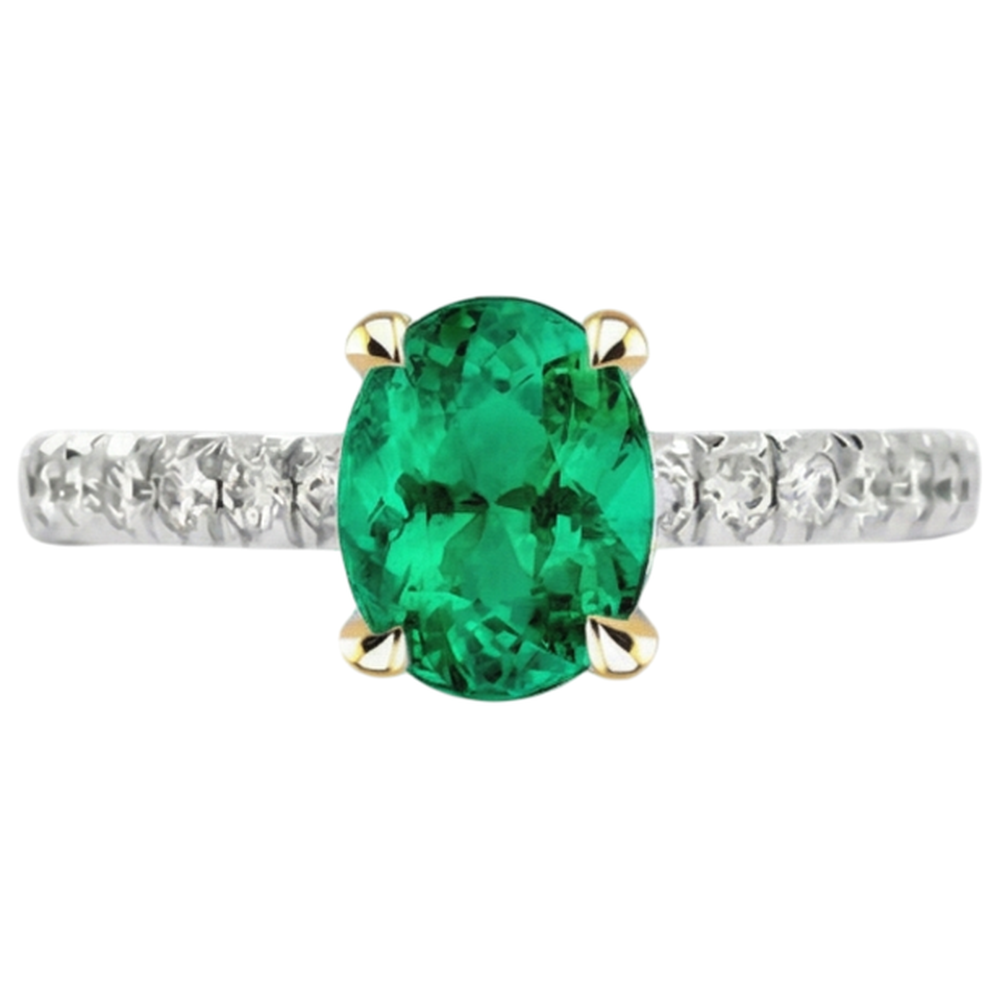 Natural Real ( Not Lab Grown ) Oval Cut Green Emerald GIA And Diamond Ring Lady’s Jewelry