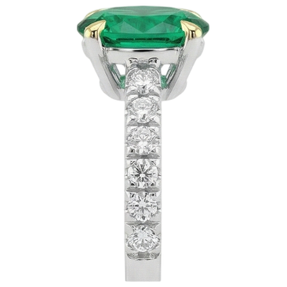 Natural Real ( Not Lab Grown ) Oval Cut Green Emerald GIA And Diamond Ring Lady’s Jewelry