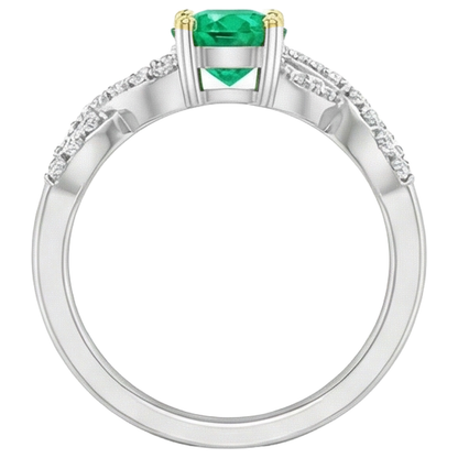 Natural Real ( Not Lab Grown ) Oval Cut Green Emerald GIA Anniversary Ring
