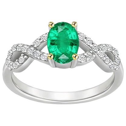 Natural Real ( Not Lab Grown ) Oval Cut Green Emerald GIA Anniversary Ring