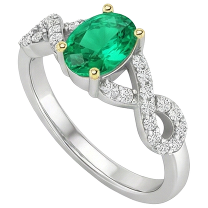Natural Real ( Not Lab Grown ) Oval Cut Green Emerald GIA Anniversary Ring