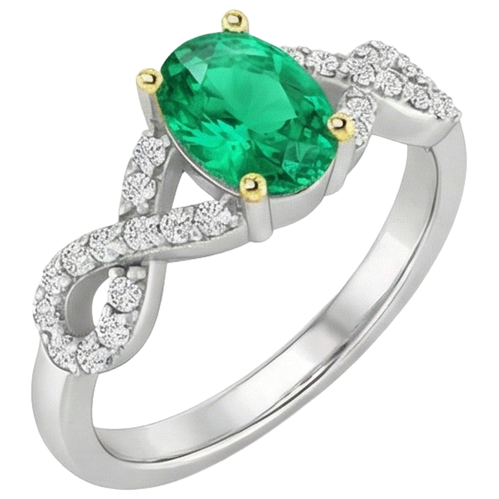 Natural Real ( Not Lab Grown ) Oval Cut Green Emerald GIA Anniversary Ring