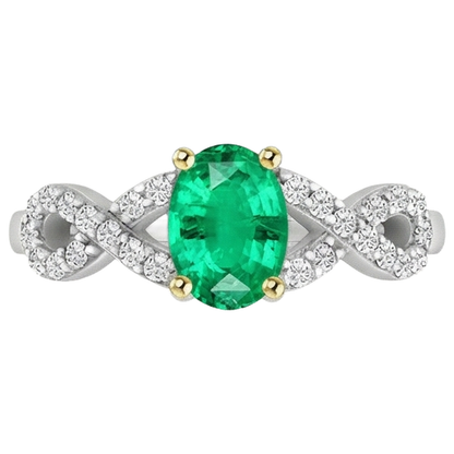 Natural Real ( Not Lab Grown ) Oval Cut Green Emerald GIA Anniversary Ring