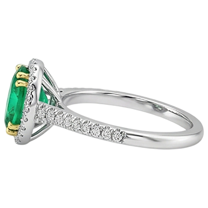 Natural Real ( Not Lab Grown ) Oval Cut Green Emerald GIA Halo Ring Designer Jewelry