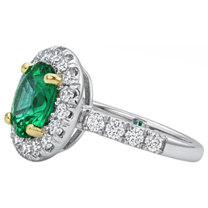 Natural Real ( Not Lab Grown ) Oval Cut Green Emerald GIA Halo Ring Prong Set Women’s Jewelry