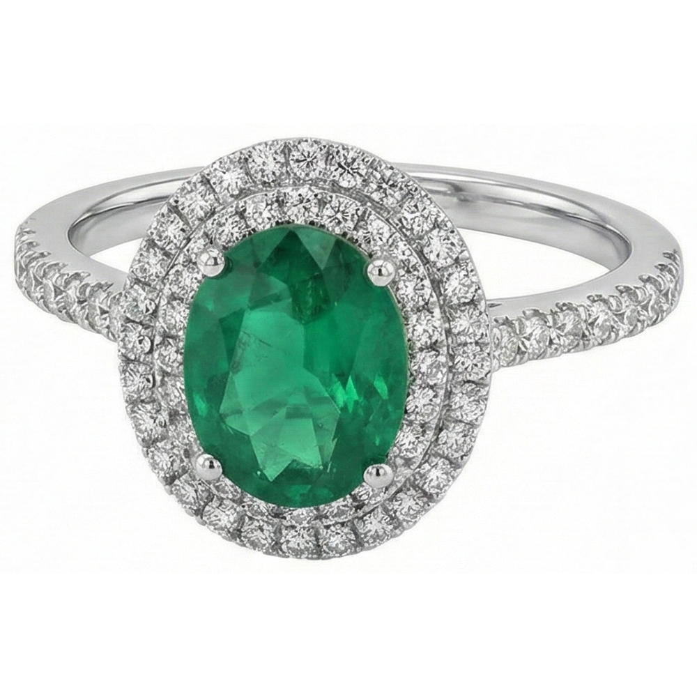 Oval Cut Green Emerald GIA Halo Round Natural Earth Mined Diamond Gemstone Ring 4.35 Carat WG 14K
