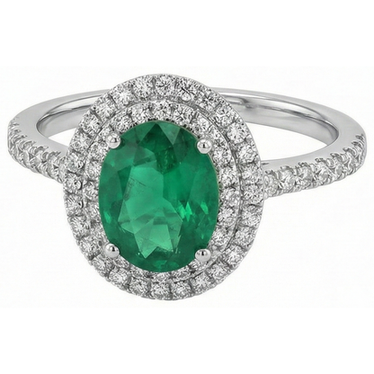 Oval Cut Green Emerald GIA Halo Round Natural Earth Mined Diamond Gemstone Ring 4.35 Carat WG 14K