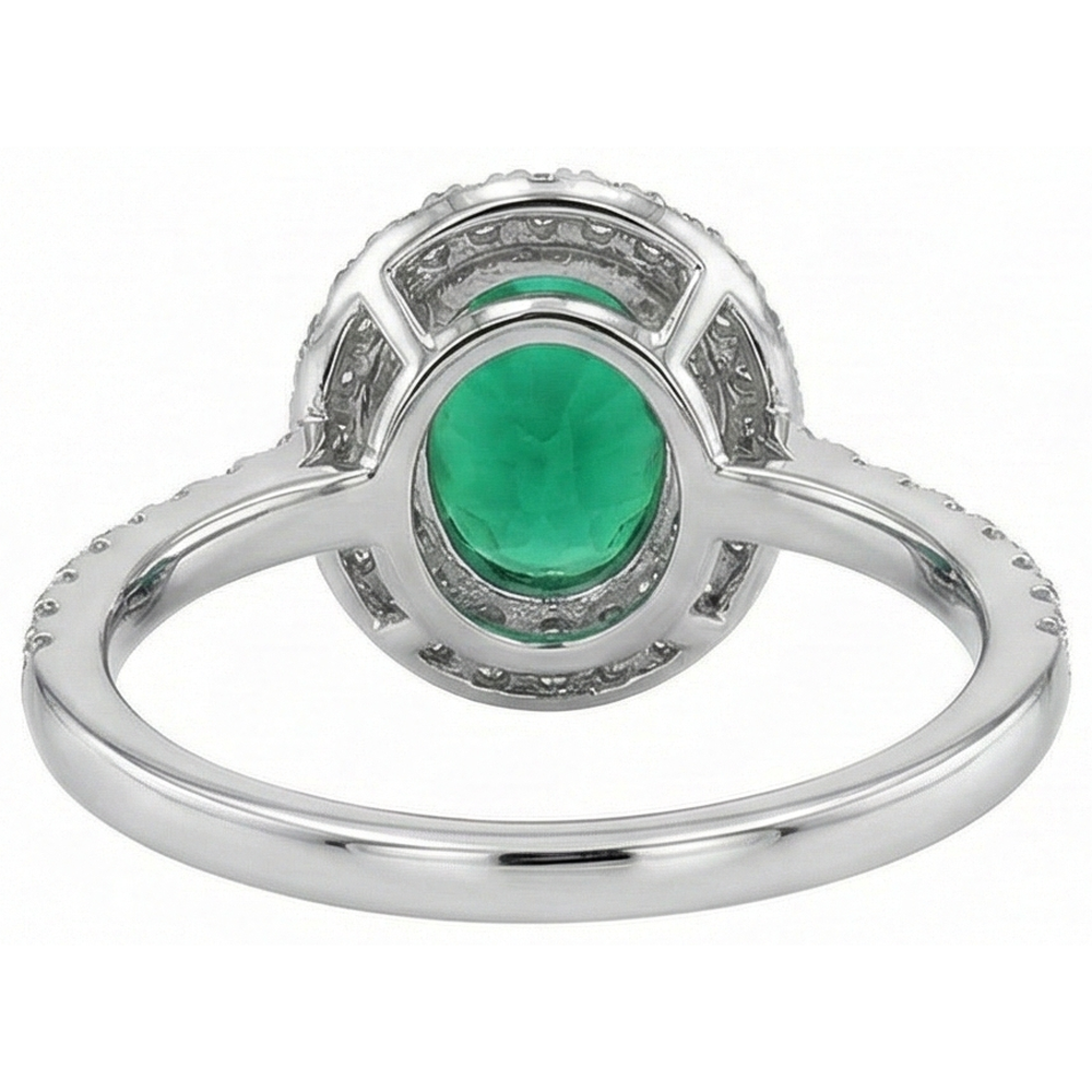 Oval Cut Green Emerald GIA Halo Round Natural Earth Mined Diamond Gemstone Ring 4.35 Carat WG 14K
