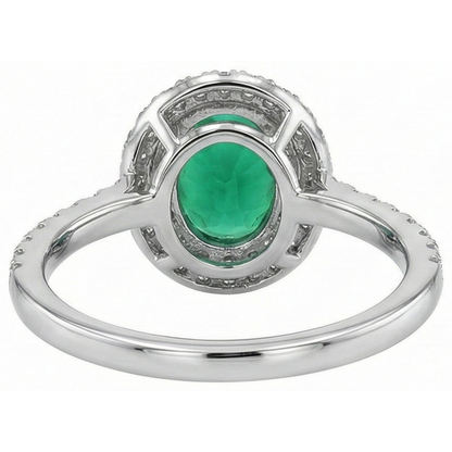 Oval Cut Green Emerald GIA Halo Round Natural Earth Mined Diamond Gemstone Ring 4.35 Carat WG 14K