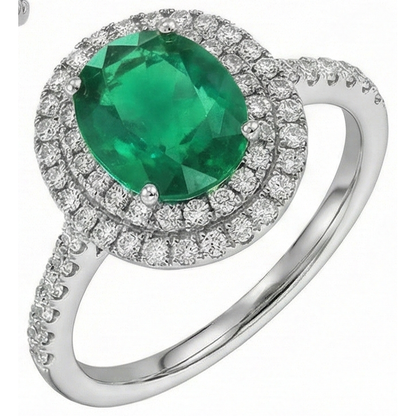 Oval Cut Green Emerald GIA Halo Round Natural Earth Mined Diamond Gemstone Ring 4.35 Carat WG 14K