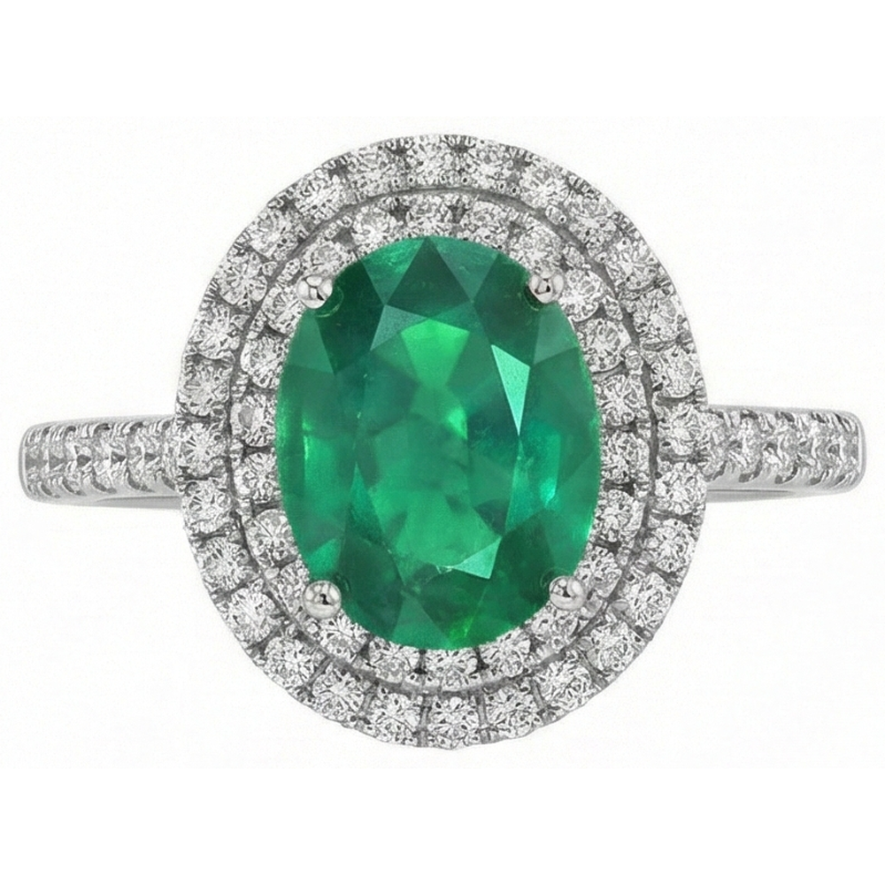 Oval Cut Green Emerald GIA Halo Round Natural Earth Mined Diamond Gemstone Ring 4.35 Carat WG 14K