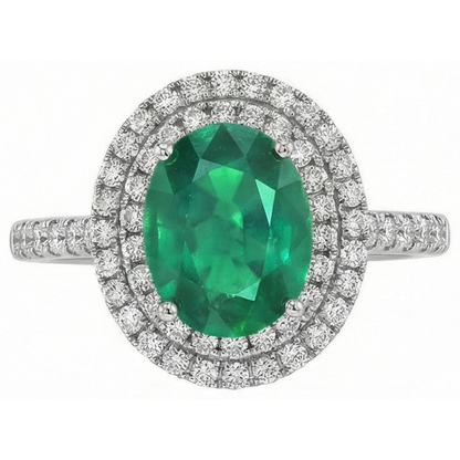 Oval Cut Green Emerald GIA Halo Round Natural Earth Mined Diamond Gemstone Ring 4.35 Carat WG 14K