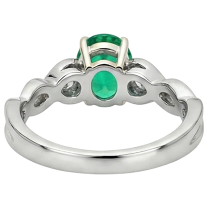 Natural Real ( Not Lab Grown ) Oval Cut Green Emerald GIA Ring Three Stone Twisted Shank Prong Set