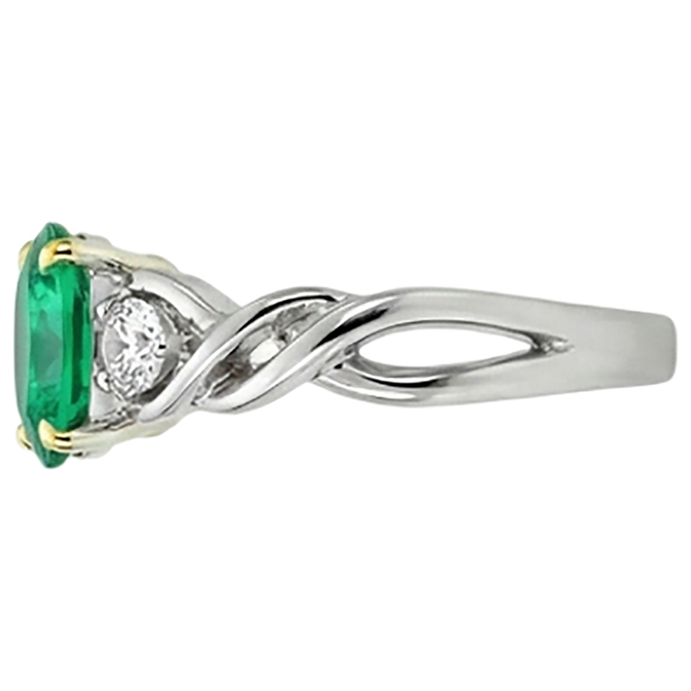 Natural Real ( Not Lab Grown ) Oval Cut Green Emerald GIA Ring Three Stone Twisted Shank Prong Set