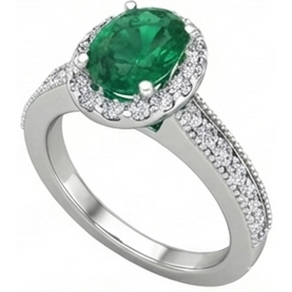 Oval Cut Green Emerald GIA With Round Natural Earth Mined Diamonds 4.75 Carats Ring 14K White Gold