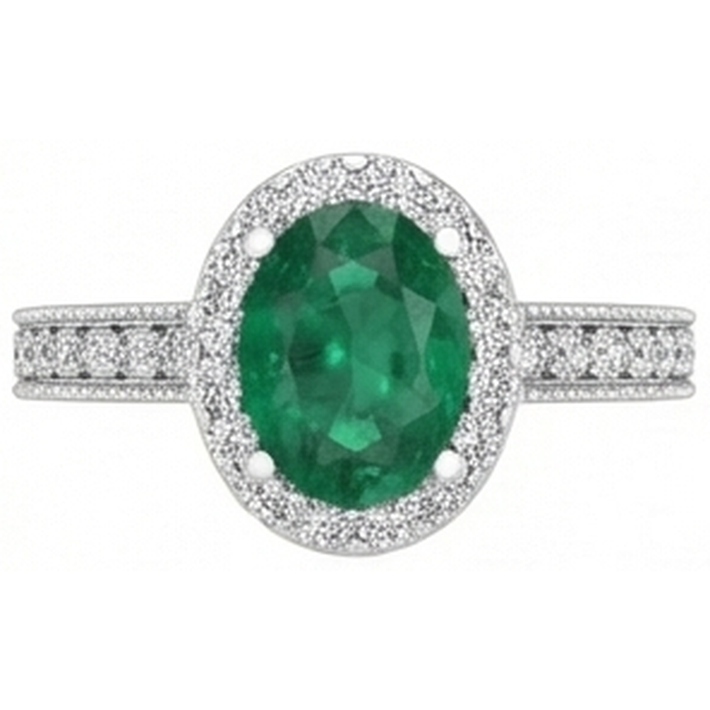 Oval Cut Green Emerald GIA With Round Natural Earth Mined Diamonds 4.75 Carats Ring 14K White Gold