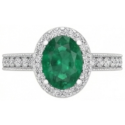 Oval Cut Green Emerald GIA With Round Natural Earth Mined Diamonds 4.75 Carats Ring 14K White Gold