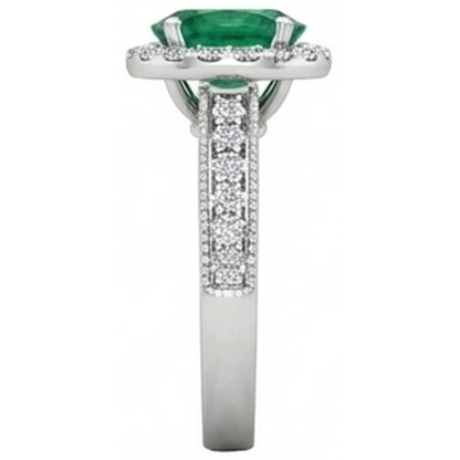 Oval Cut Green Emerald GIA With Round Natural Earth Mined Diamonds 4.75 Carats Ring 14K White Gold