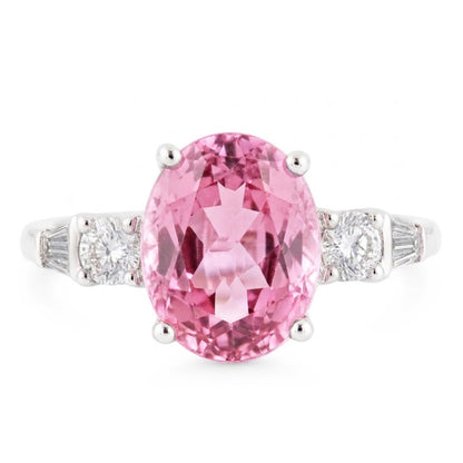 Oval Cut Pink Kunzite And Natural Earth Mined Diamond 16.25 Carats Ring Gold