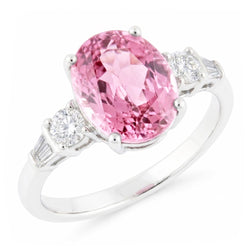 Oval Cut Pink Kunzite And Natural Earth Mined Diamond 16.25 Carats Ring Gold