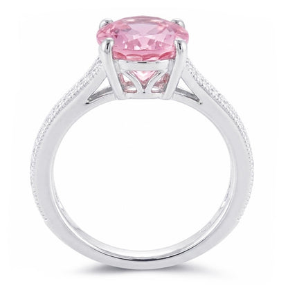 Oval Cut Pink Kunzite And Natural Earth Mined Diamond Ring White Gold 14K 10.50 Ct