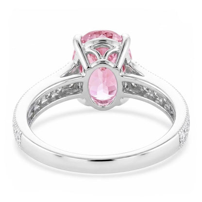 Oval Cut Pink Kunzite And Natural Earth Mined Diamond Ring White Gold 14K 10.50 Ct