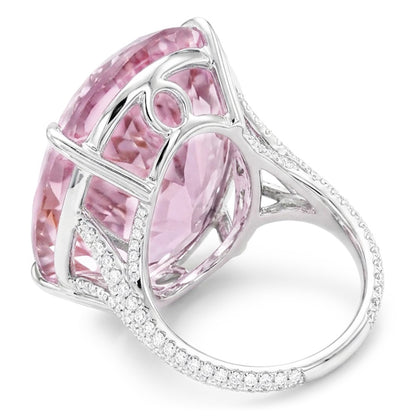 Oval Cut Pink Kunzite Natural Earth Mined Diamond Gemstone Ring 20.50 Ct White Gold 14K