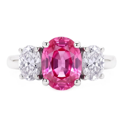 Oval Cut Pink Sapphire And Natural Earth Mined Diamonds 4 Ct Ring White Gold 14K